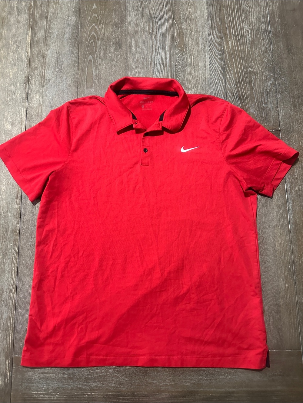 Nike Dri-FIT Men’s Red Performance Polo Shirt White Swoosh Size Medium M